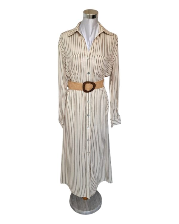 Robe Chemise à Rayures avec Ceinture