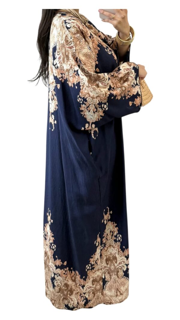 Robe d'Été Longue Marine à Motif Floral – Image 3