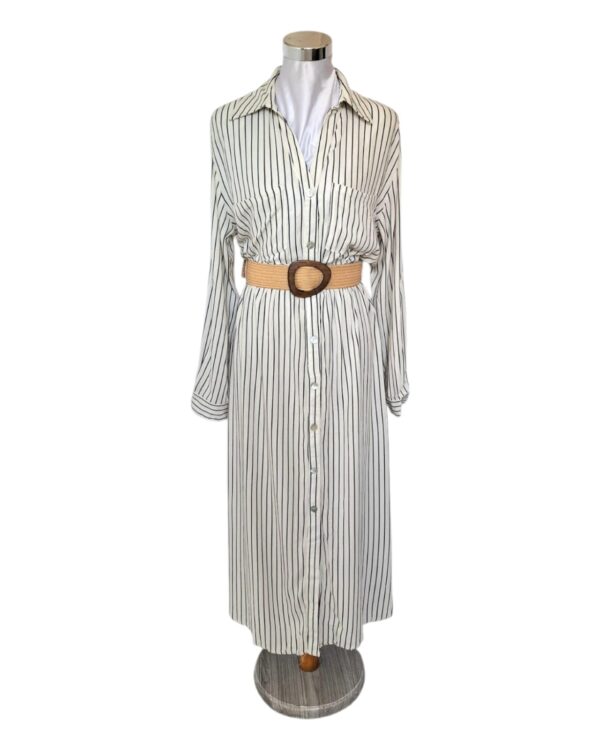 Robe Chemise à Rayures avec Ceinture – Image 2