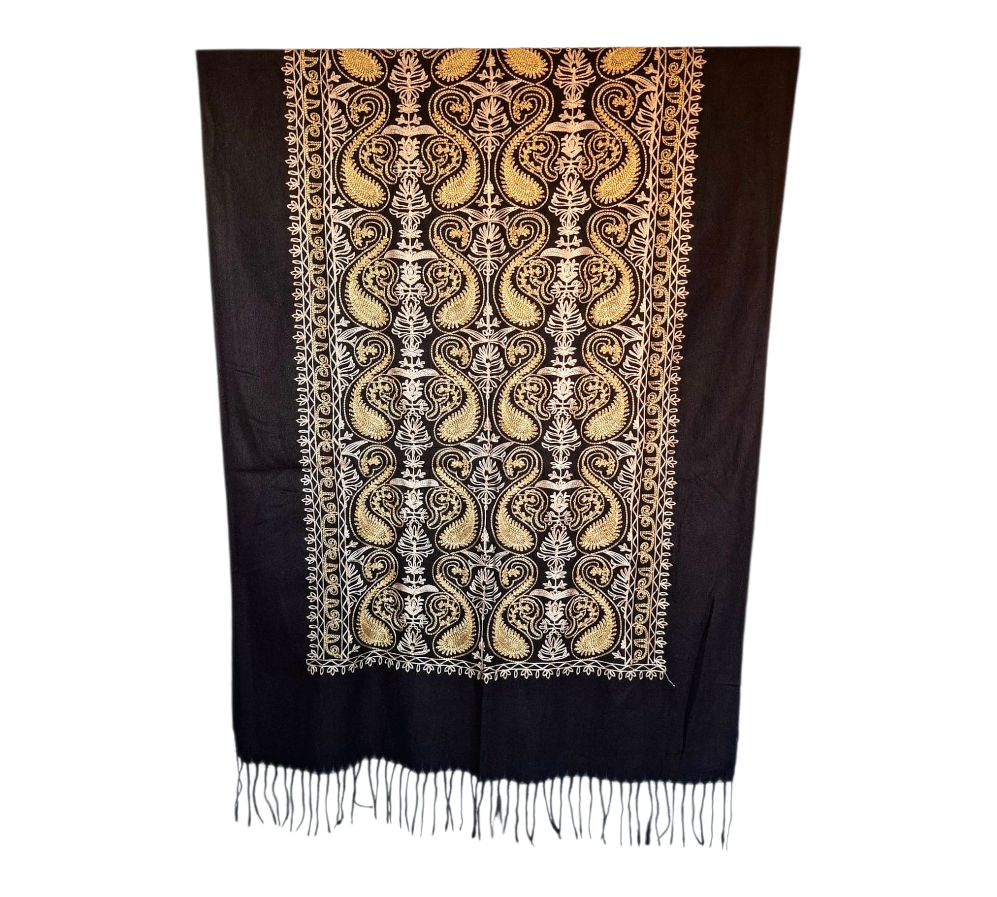 Écharpe en Pashmina Brodée à Motif Paisley Doré – Image 5