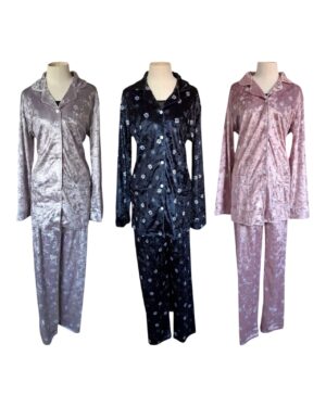 Pyjama en velours de haute qualité – Ensemble 2 pièces à motif fleuri 🌸
