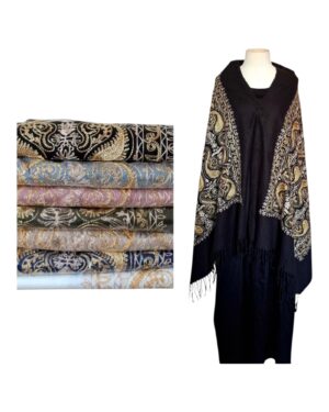 Écharpe en Pashmina Brodée à Motif Paisley Doré