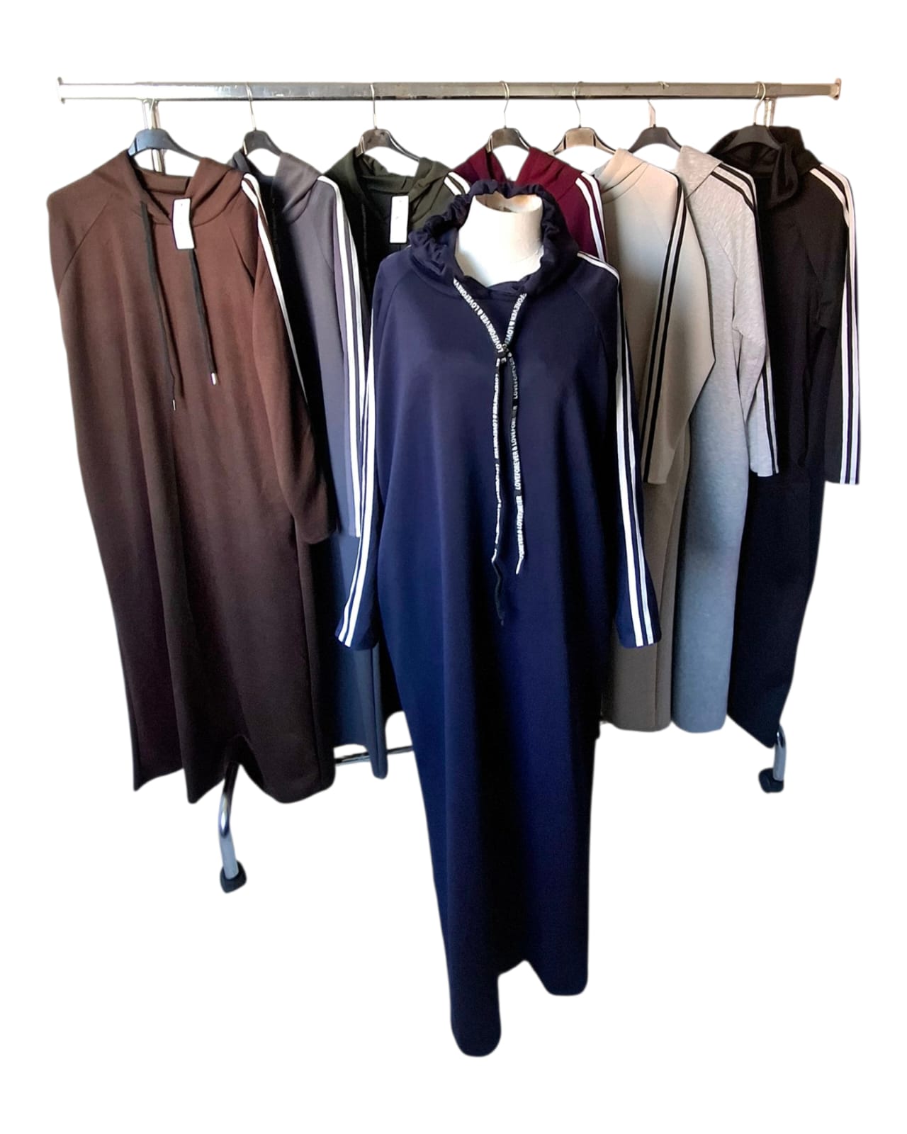 Robe longue sweat à capuche avec bandes