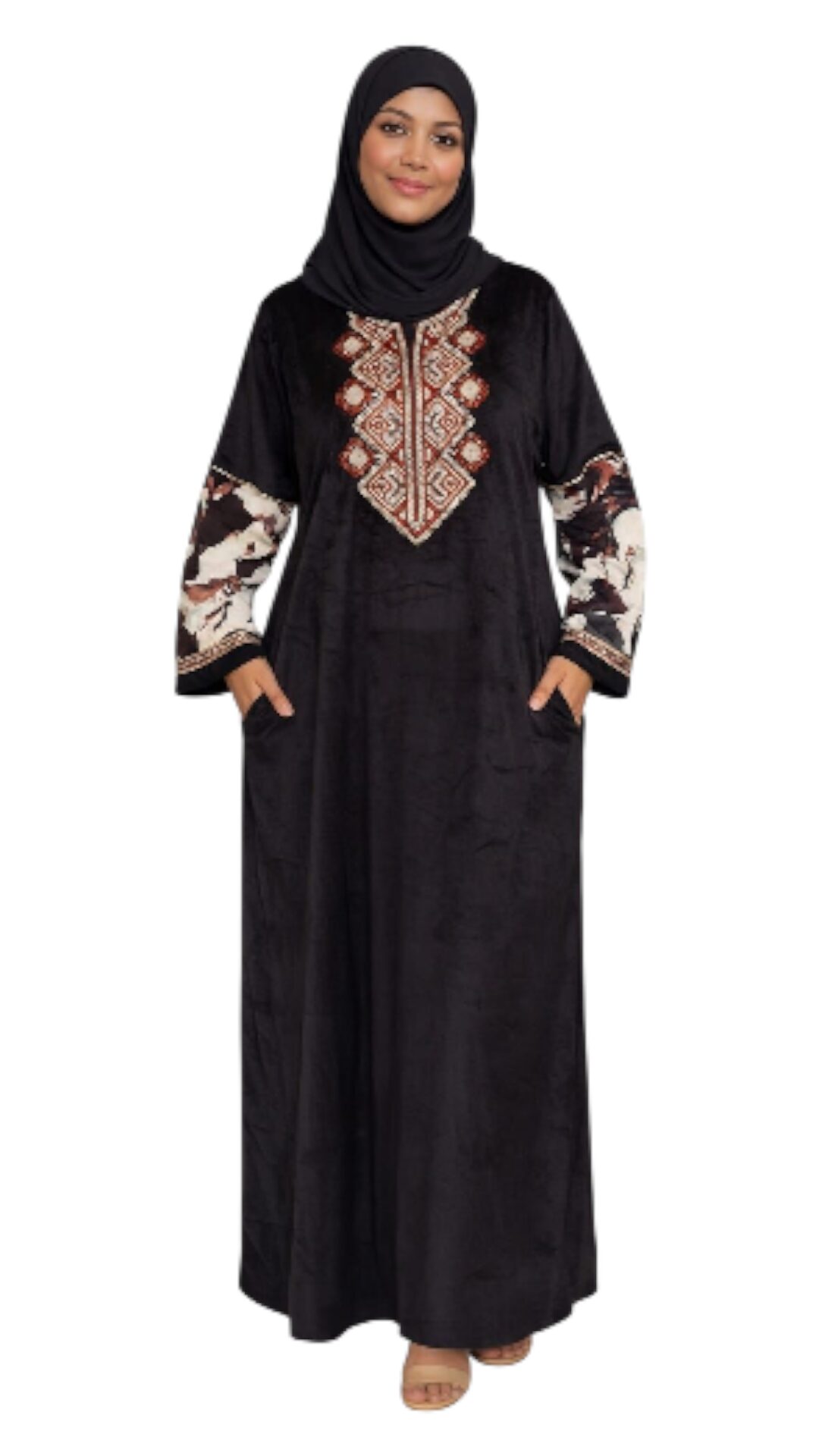 Gandoura orientale longue en velours brodé