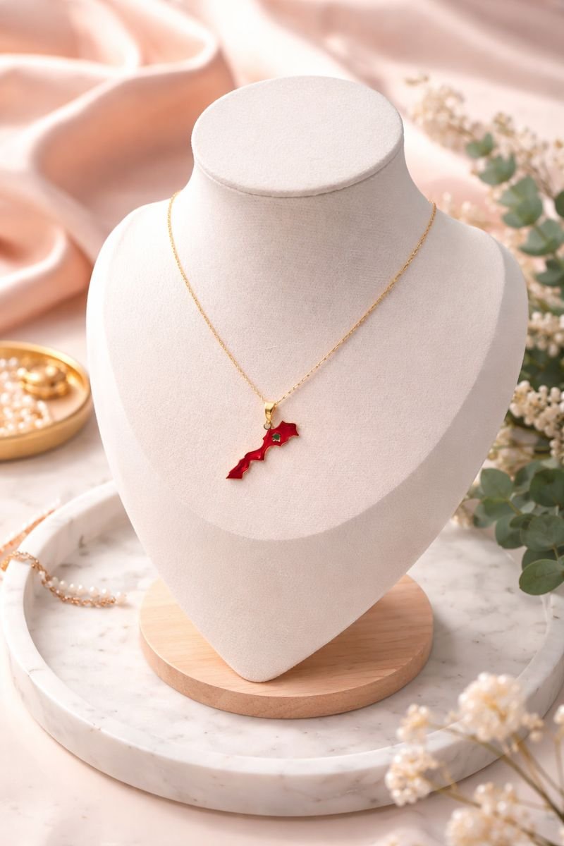 Collier avec pendentif Carte du Maroc – Acier inoxydable