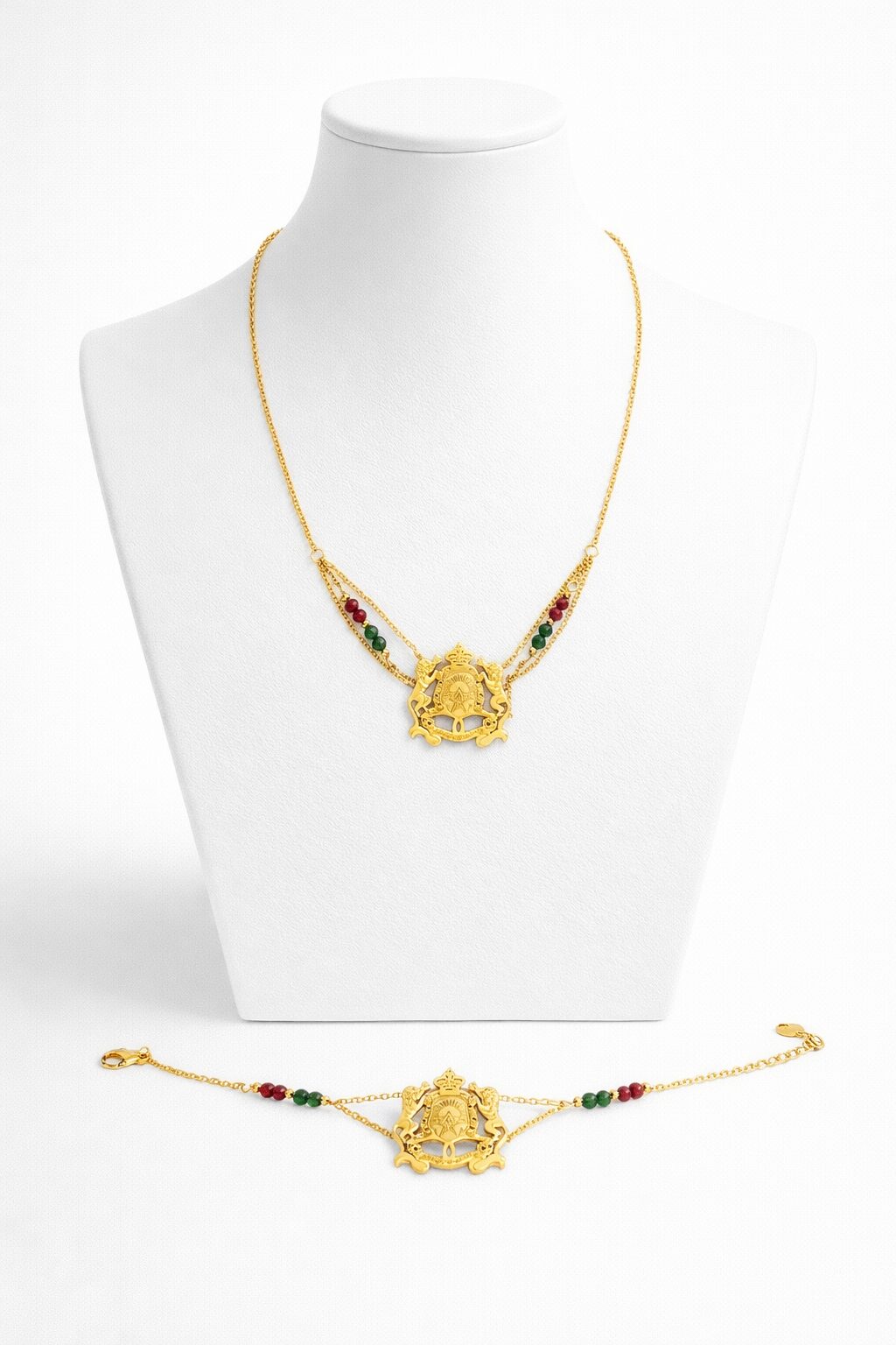 Parure royale Maroc – Collier, bracelet, assorties avec perles rouge & verte
